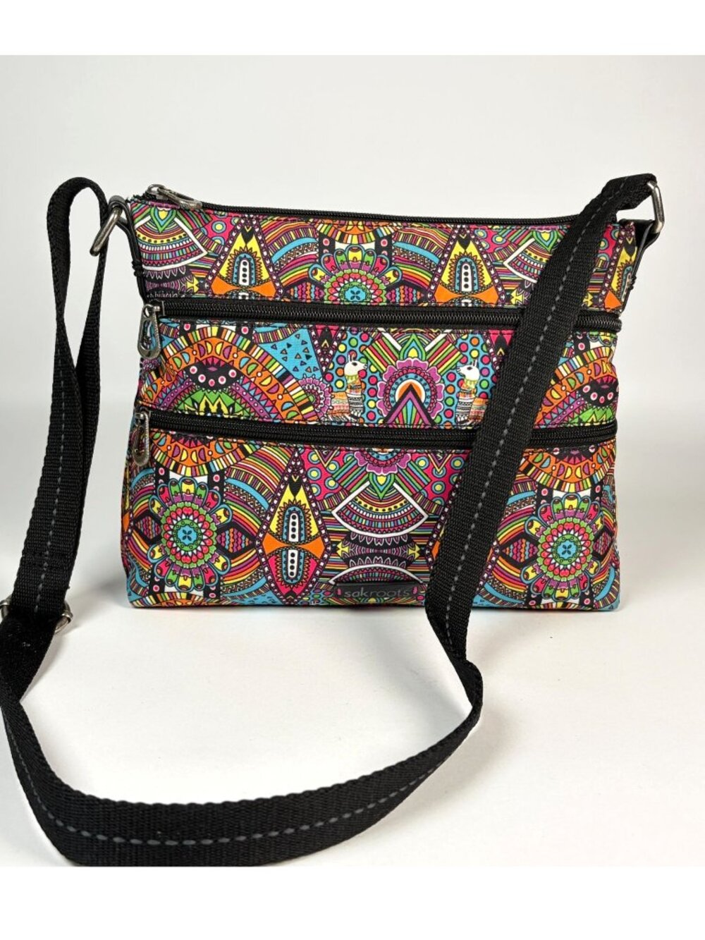 Sakroots Artist Circle Double Zipper Crossbody Bag Wanderlust Llama
